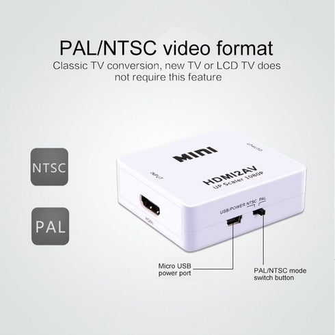HDMI to AV 3RCA Composite Video Audio Converter Adapter - HDMI2AV White